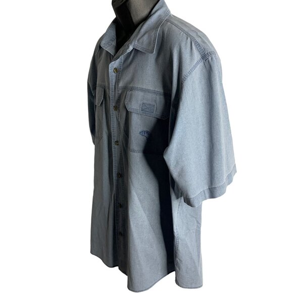 Red Head Button Up Chambray Fishing Shirt XL Blue Denim Pockets Short Sleeves - Picture 3 of 6
